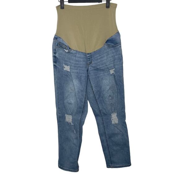 Time and Tru Womens Jeans Size M Maternity Light Wash Distressed Skinny Leg - Picture 1 of 14